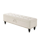 Soft Fabric Upholstery Storage Bench with Solid Wood Legs and Bronze Nails
