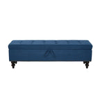 Soft Fabric Upholstery Storage Bench with Solid Wood Legs and Bronze Nails