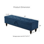 Soft Fabric Upholstery Storage Bench with Solid Wood Legs and Bronze Nails