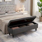 Soft Fabric Upholstery Storage Bench with Solid Wood Legs and Bronze Nails