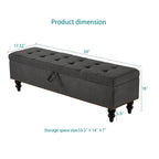 Soft Fabric Upholstery Storage Bench with Solid Wood Legs and Bronze Nails