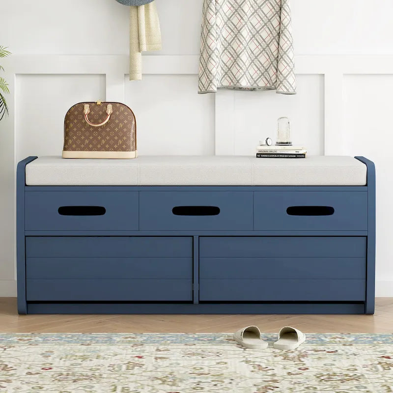 Rustic Storage Bench with 2 Drawers, Hidden Storage Space, and 3 False Drawers at the Top