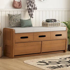 Rustic Storage Bench with 2 Drawers, Hidden Storage Space, and 3 False Drawers at the Top