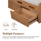 Rustic Storage Bench with 2 Drawers, Hidden Storage Space, and 3 False Drawers at the Top
