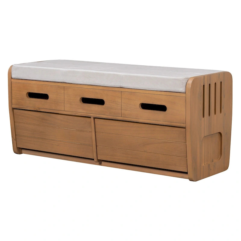 Rustic Storage Bench with 2 Drawers, Hidden Storage Space, and 3 False Drawers at the Top