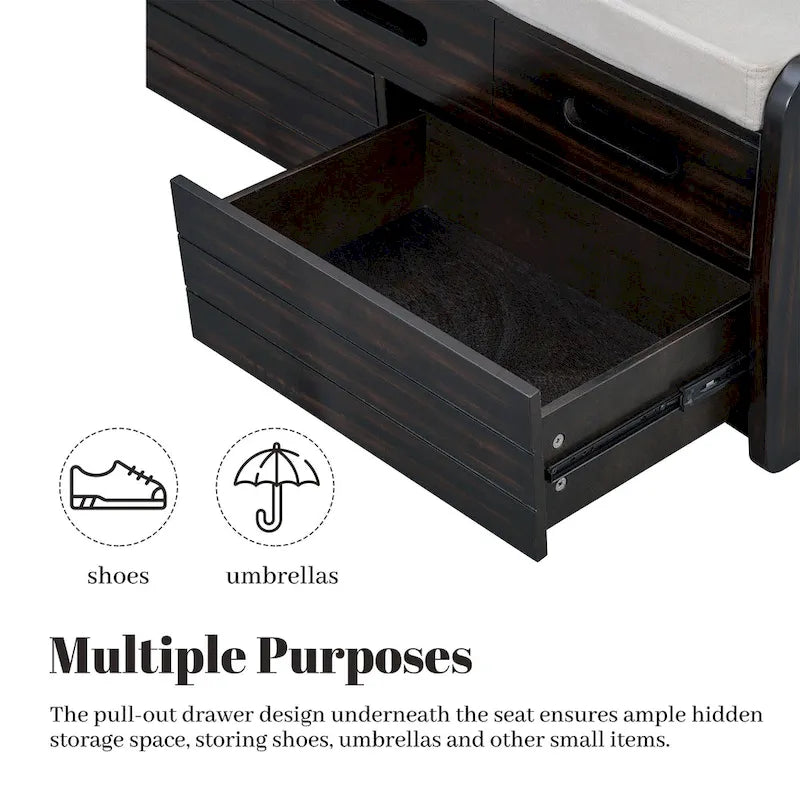 Rustic Storage Bench with 2 Drawers, Hidden Storage Space, and 3 False Drawers at the Top