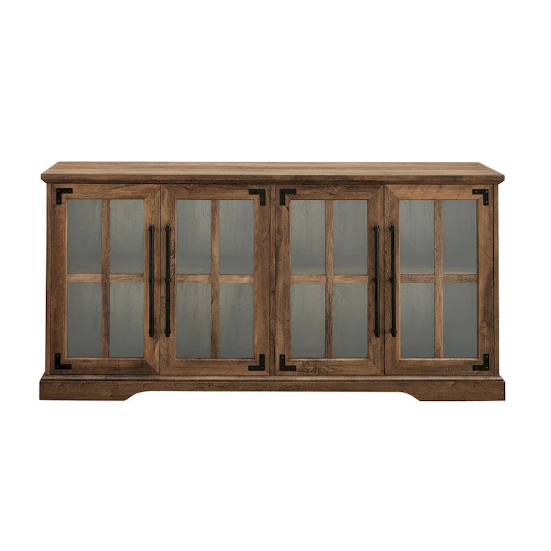 Modern Farmhouse Windowpane Glass-Door TV Stand for TVs up to 65  - Rustic Oak