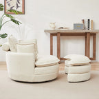 Beige 52  Upholstered Swivel Barrel Chair with Moon Storage Ottoman and Pillows