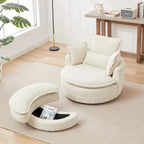 Beige 52  Upholstered Swivel Barrel Chair with Moon Storage Ottoman and Pillows