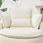 Beige 52  Upholstered Swivel Barrel Chair with Moon Storage Ottoman and Pillows