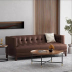 Dark Brown Modern 80.75  Button Tufted 3-Seater Sofa with Wood Legs
