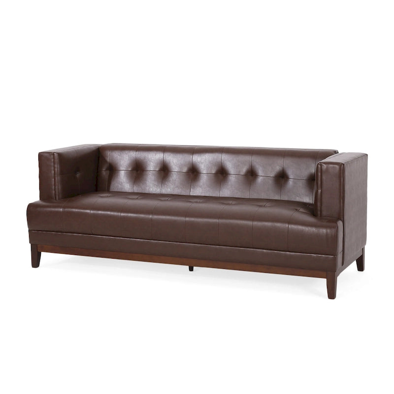 Dark Brown Modern 80.75  Button Tufted 3-Seater Sofa with Wood Legs