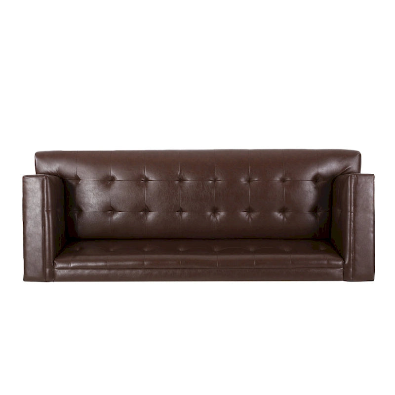 Dark Brown Modern 80.75  Button Tufted 3-Seater Sofa with Wood Legs