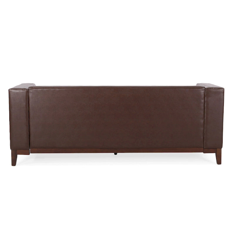 Dark Brown Modern 80.75  Button Tufted 3-Seater Sofa with Wood Legs