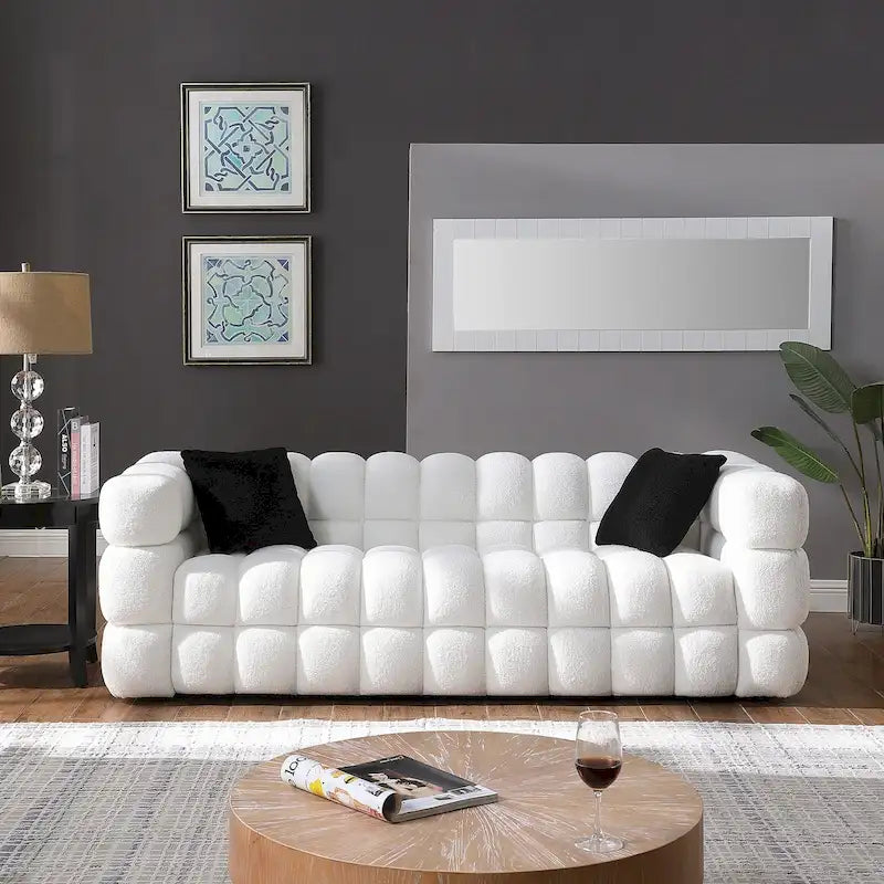 Modern 84.3  Boucle 3-Seater Sofa with Pillows