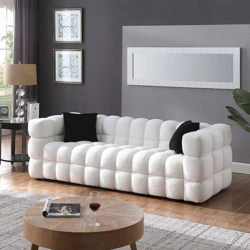 Modern 84.3  Boucle 3-Seater Sofa with Pillows