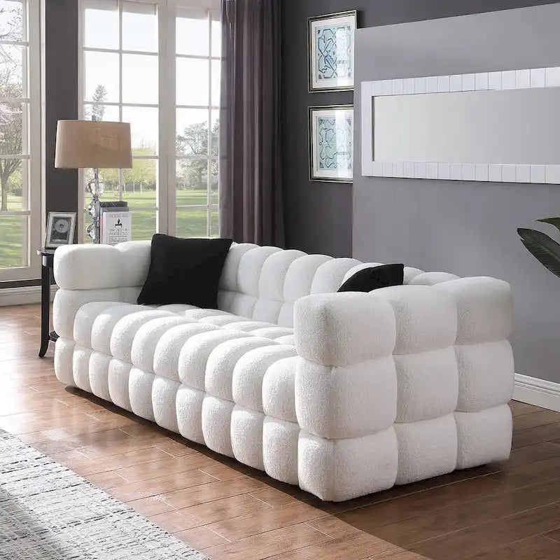 Modern 84.3  Boucle 3-Seater Sofa with Pillows