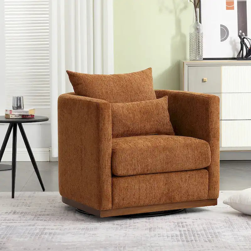 Brown Modern 31.5  Chenille Swivel Accent Chair