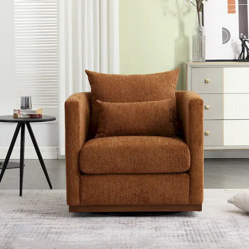 Brown Modern 31.5  Chenille Swivel Accent Chair