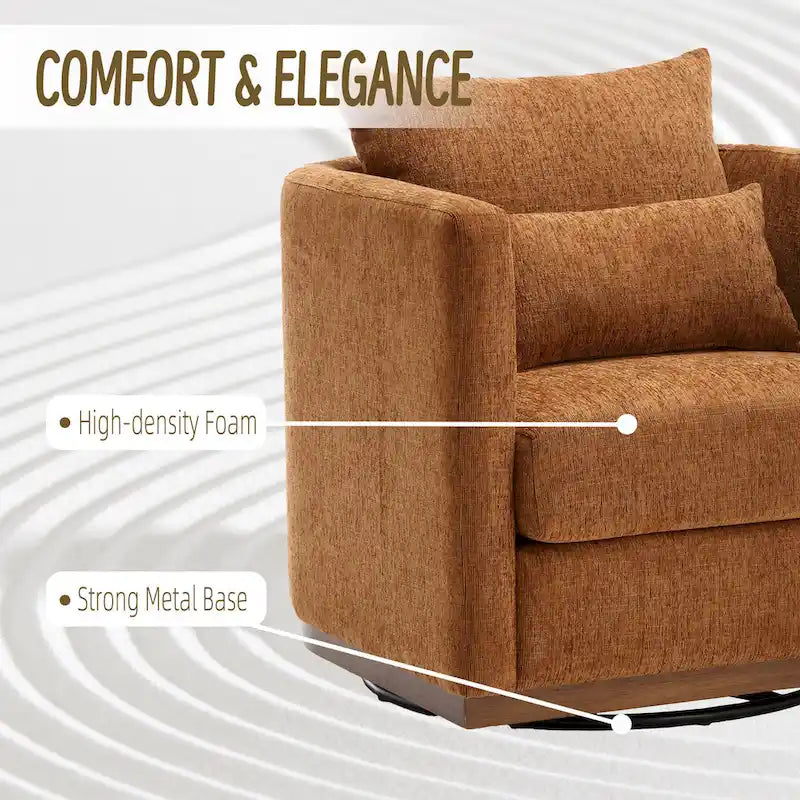 Brown Modern 31.5  Chenille Swivel Accent Chair