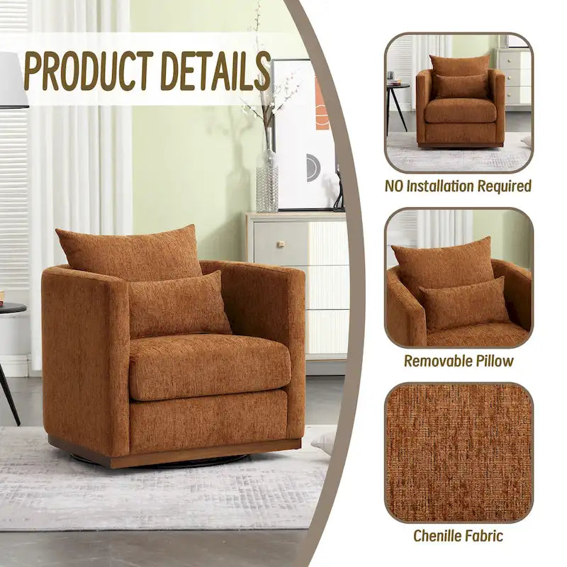 Brown Modern 31.5  Chenille Swivel Accent Chair