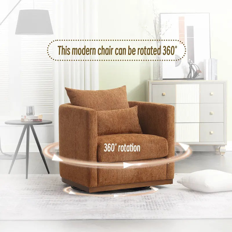 Brown Modern 31.5  Chenille Swivel Accent Chair