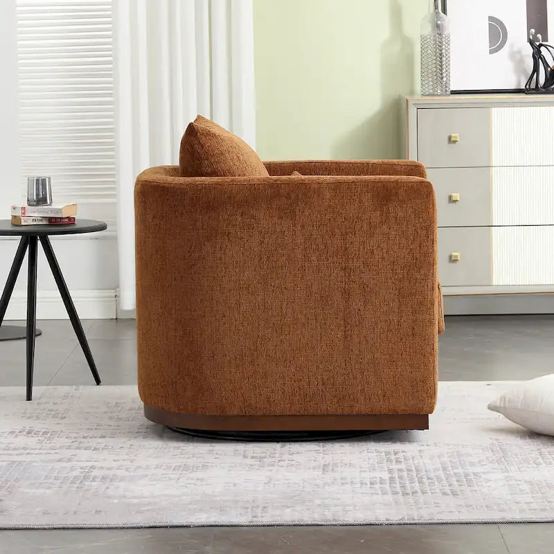 Brown Modern 31.5  Chenille Swivel Accent Chair