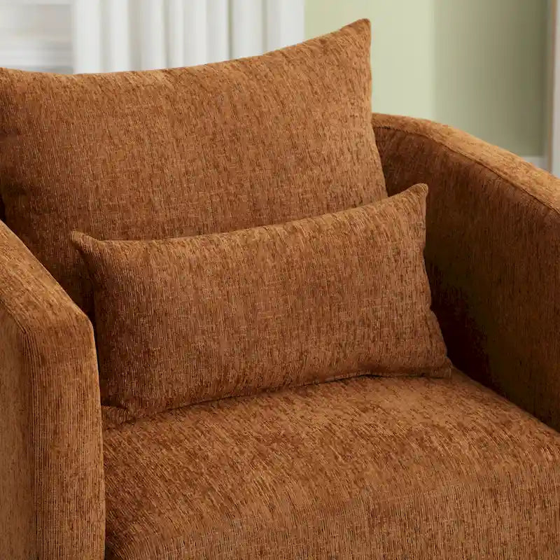 Brown Modern 31.5  Chenille Swivel Accent Chair