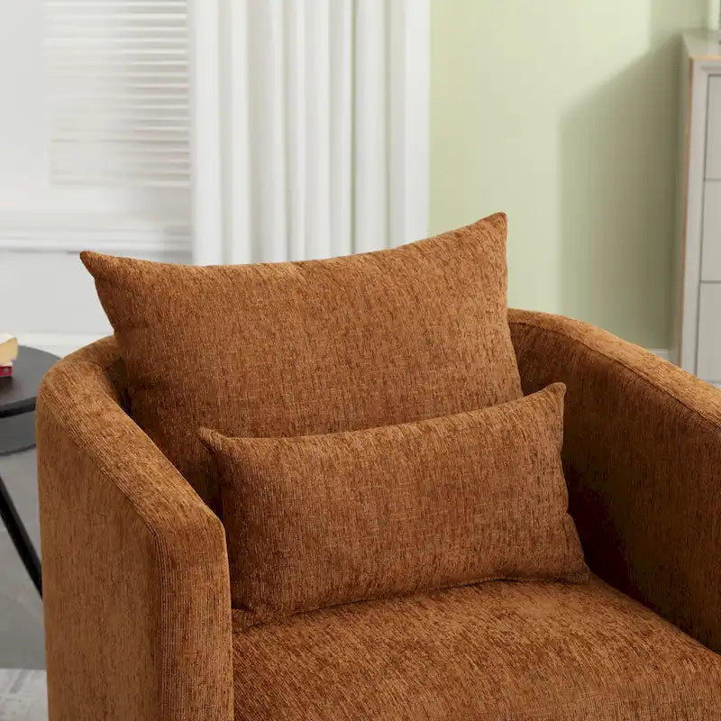 Brown Modern 31.5  Chenille Swivel Accent Chair
