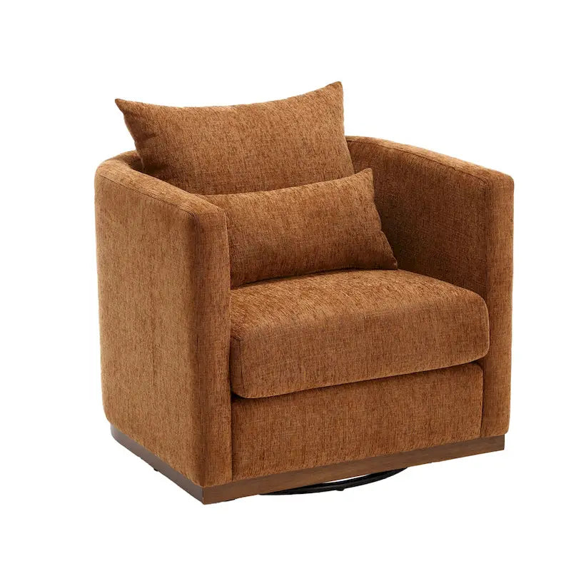 Brown Modern 31.5  Chenille Swivel Accent Chair