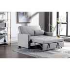 55.12  3-in-1 Linen Loveseat Convertible Sofa Bed with Side Pocket and Pillows