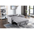 55.12  3-in-1 Linen Loveseat Convertible Sofa Bed with Side Pocket and Pillows
