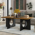 47  Contemporary Wood Rectangular Coffee Table with Clear Tempered Glass Top, Black and Light Espresso Top