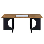 47  Contemporary Wood Rectangular Coffee Table with Clear Tempered Glass Top, Black and Light Espresso Top