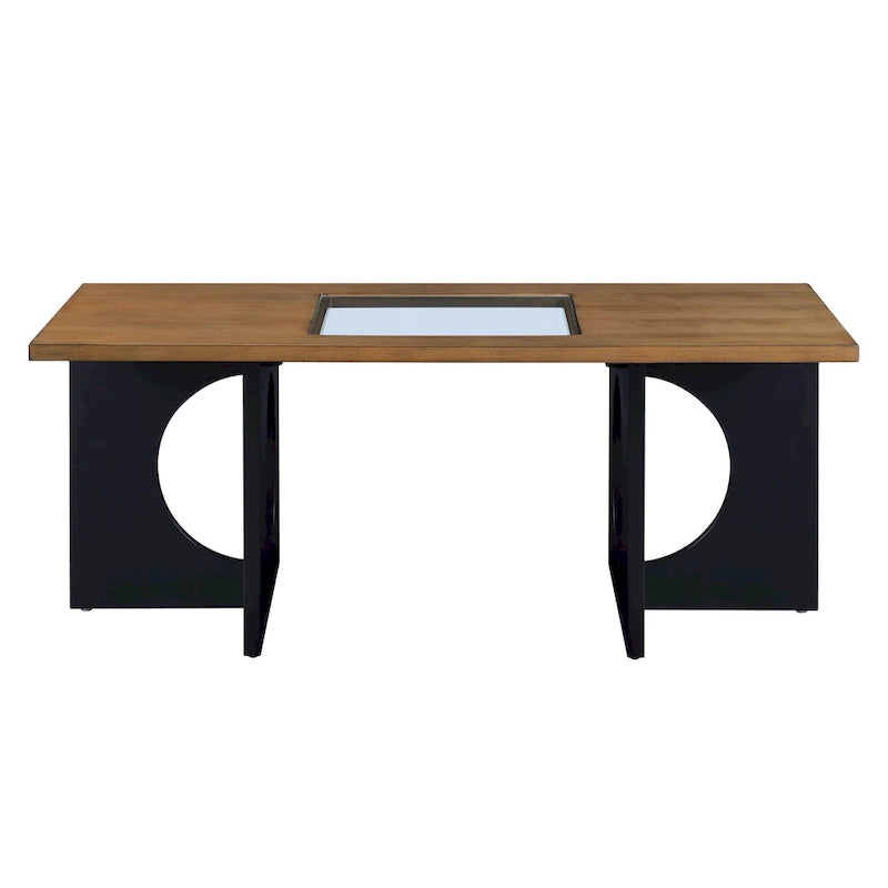 47  Contemporary Wood Rectangular Coffee Table with Clear Tempered Glass Top, Black and Light Espresso Top