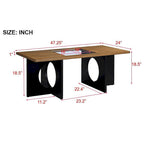 47  Contemporary Wood Rectangular Coffee Table with Clear Tempered Glass Top, Black and Light Espresso Top