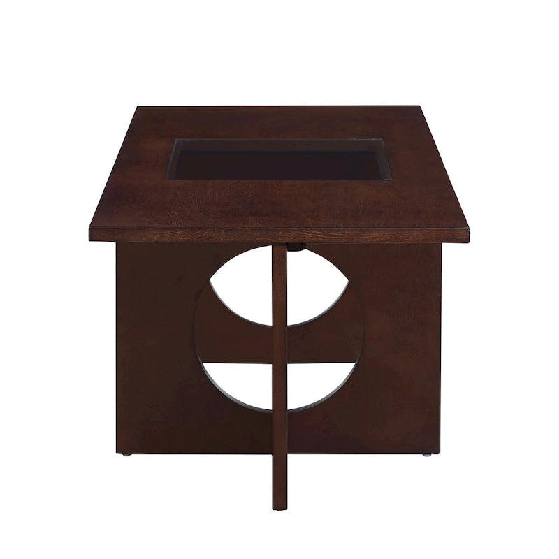 47  Contemporary Wood Rectangular Coffee Table with Clear Tempered Glass Top, Black and Light Espresso Top