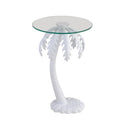 Hedda 24.75  Mid-Century Vintage Glass Top Metal Palm Tree End Table, White, by JONATHAN Y