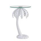 Hedda 24.75  Mid-Century Vintage Glass Top Metal Palm Tree End Table, White, by JONATHAN Y
