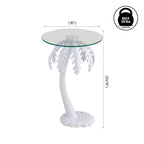 Hedda 24.75  Mid-Century Vintage Glass Top Metal Palm Tree End Table, White, by JONATHAN Y