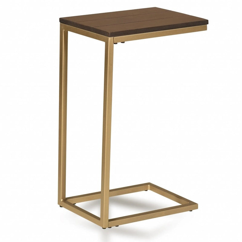 HomeRoots 25  Dark Brown Solid Wood And Steel Frame End Table