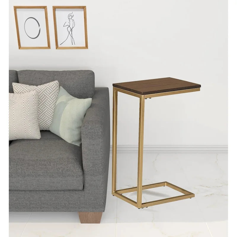 HomeRoots 25  Dark Brown Solid Wood And Steel Frame End Table