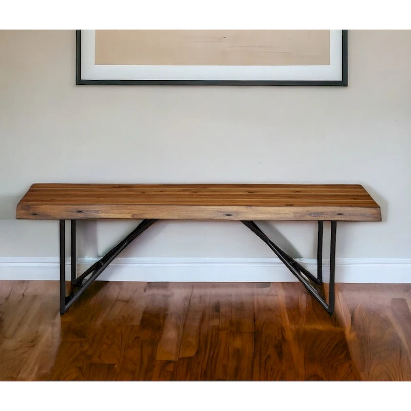 HomeRoots 55  Brown and Black Solid Wood Dining Bench - 55