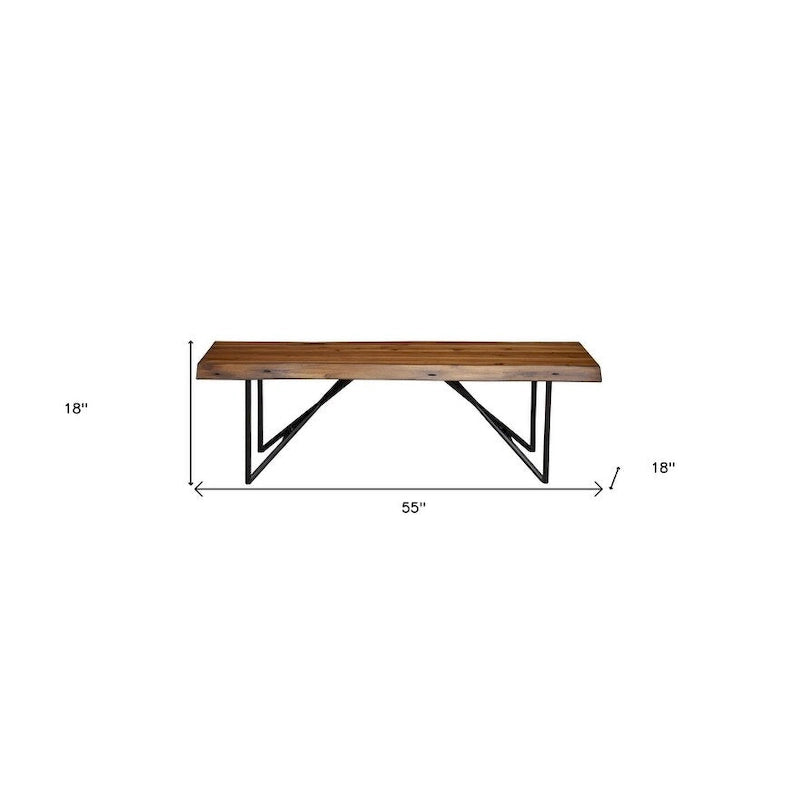 HomeRoots 55  Brown and Black Solid Wood Dining Bench - 55
