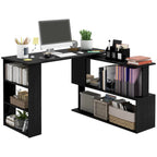 Modern L Shaped Computer Desk with 360 Rotating Support and Built In Shelves for Home Office or Bedroom
