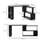 Modern L Shaped Computer Desk with 360 Rotating Support and Built In Shelves for Home Office or Bedroom