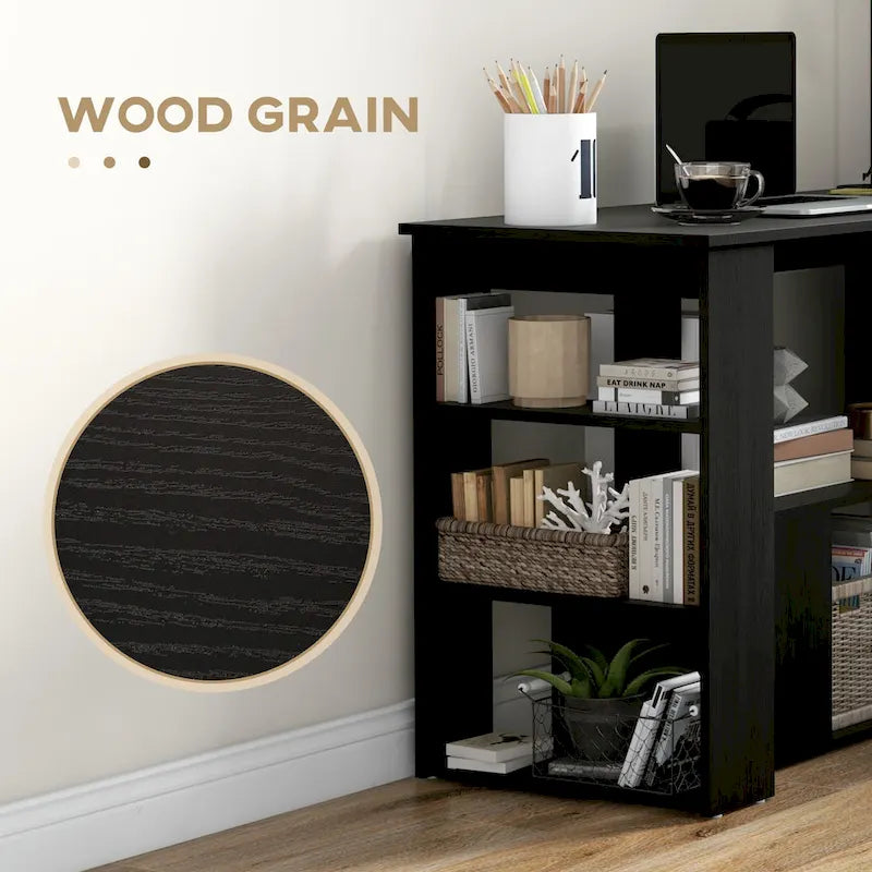 Modern L Shaped Computer Desk with 360 Rotating Support and Built In Shelves for Home Office or Bedroom