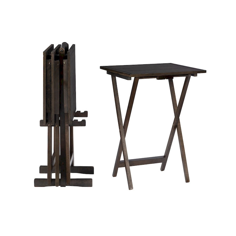 4-Piece Folding Tray Table Set with Stand - 26.5  - Gray