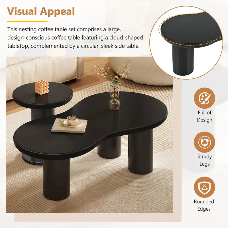 Set of 2 Nesting Cloud Coffee Table with Round Small Side Table