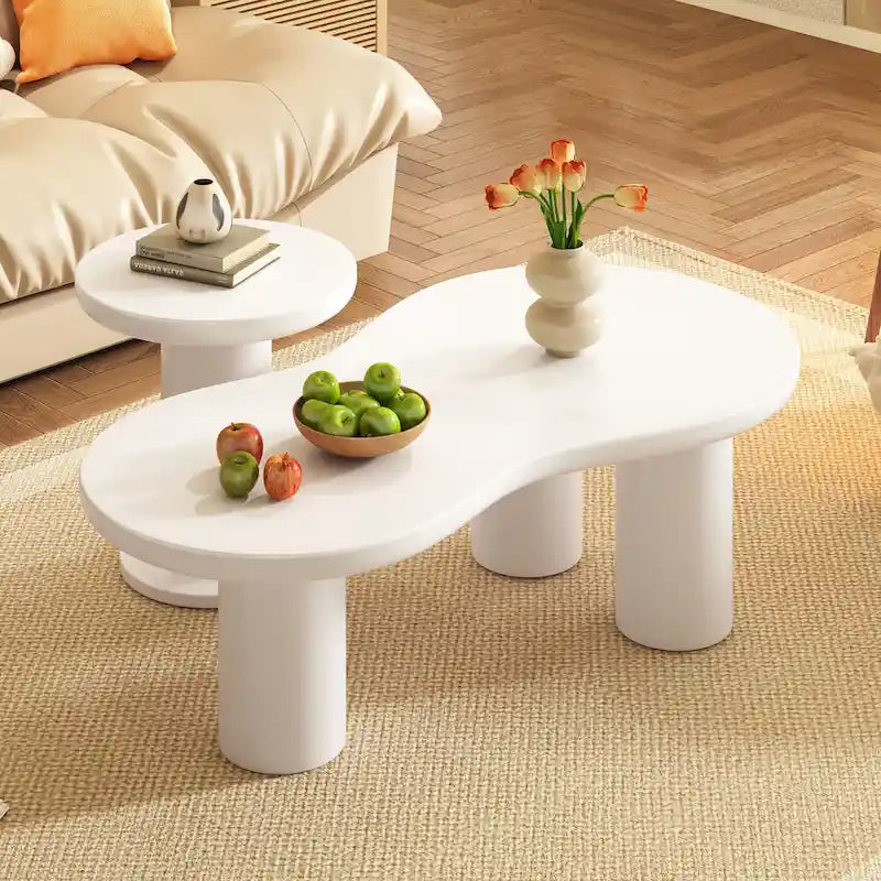 Set of 2 Nesting Cloud Coffee Table with Round Small Side Table